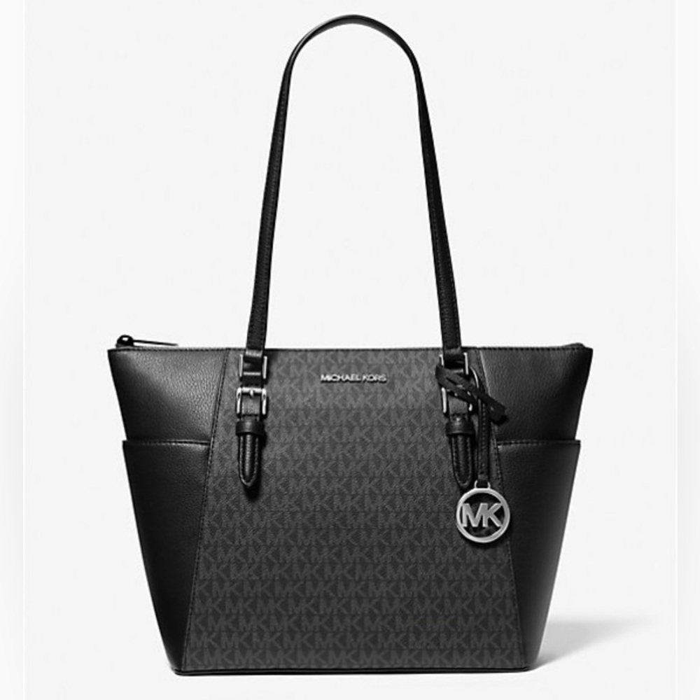 Michael Kors Charlotte Large Logo and Leather Top-Zip Tote Bag NWT